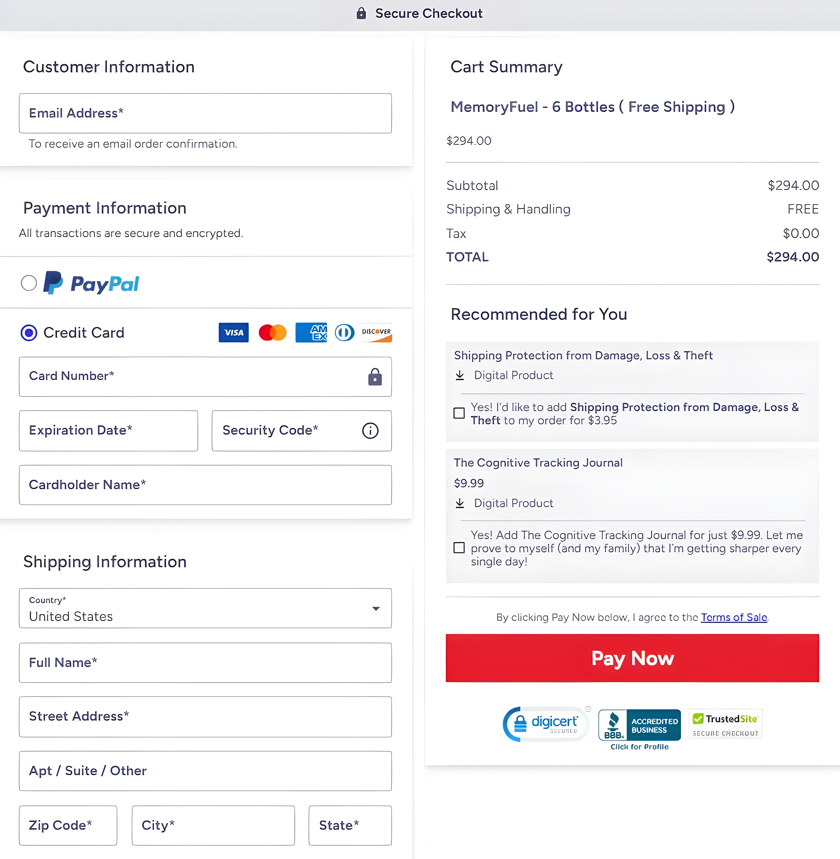 Memory fuel- Secure checkout